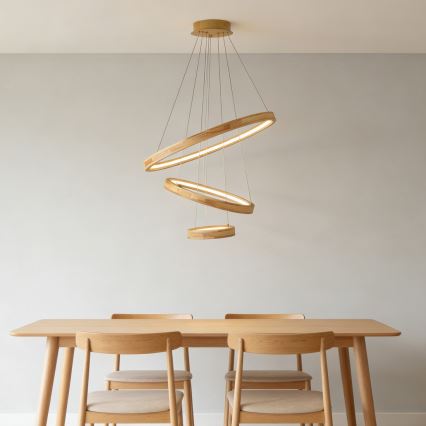 Brilagi - Závesný LED luster UMEA WOOD LED/45W/230V, priemer 60 cm, kaučukovník