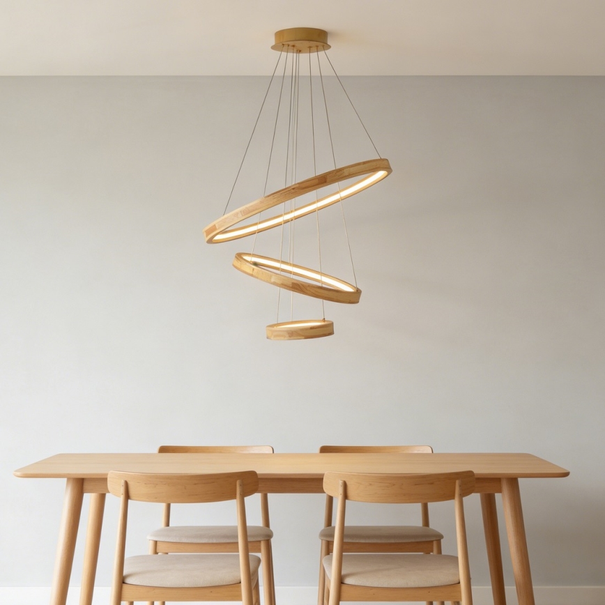 Brilagi - Závesný LED luster UMEA WOOD LED/45W/230V, priemer 60 cm, kaučukovník