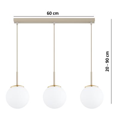 Brilagi - Závesný luster MILO na lanku 3xE27/60W/230V béžová/zlatá