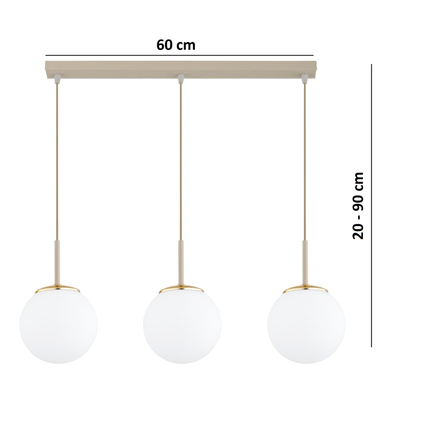 Brilagi - Závesný luster MILO na lanku 3xE27/60W/230V béžová/zlatá