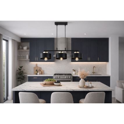 Brilagi - Závesný luster na kábli SPRING 3xE27/60W/230V čierna/zlatá
