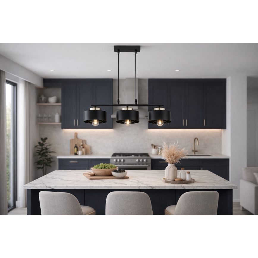 Brilagi - Závesný luster na kábli SPRING 3xE27/60W/230V čierna/zlatá