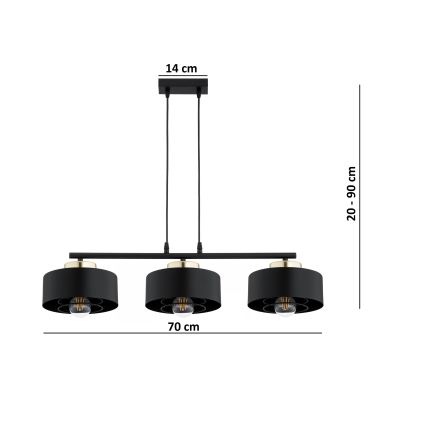 Brilagi - Závesný luster na kábli SPRING 3xE27/60W/230V čierna/zlatá