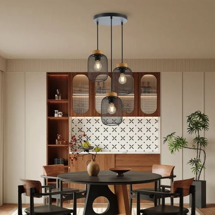Brilagi - Závesný luster na lane BASKLITE 3xE27/15W/230V kaučukovník/čierna