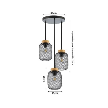 Brilagi - Závesný luster na lane BASKLITE 3xE27/15W/230V kaučukovník/čierna