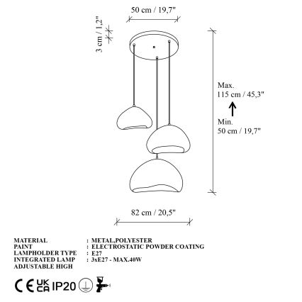 Brilagi - Závesný luster na lane WABI SABI 3xE27/40W/230V pr. 82 cm biely