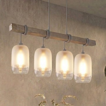 BRILAGI - Závesný luster na lane WOOD GLASS 4xE27/60W/230V borovica/šedá/biela