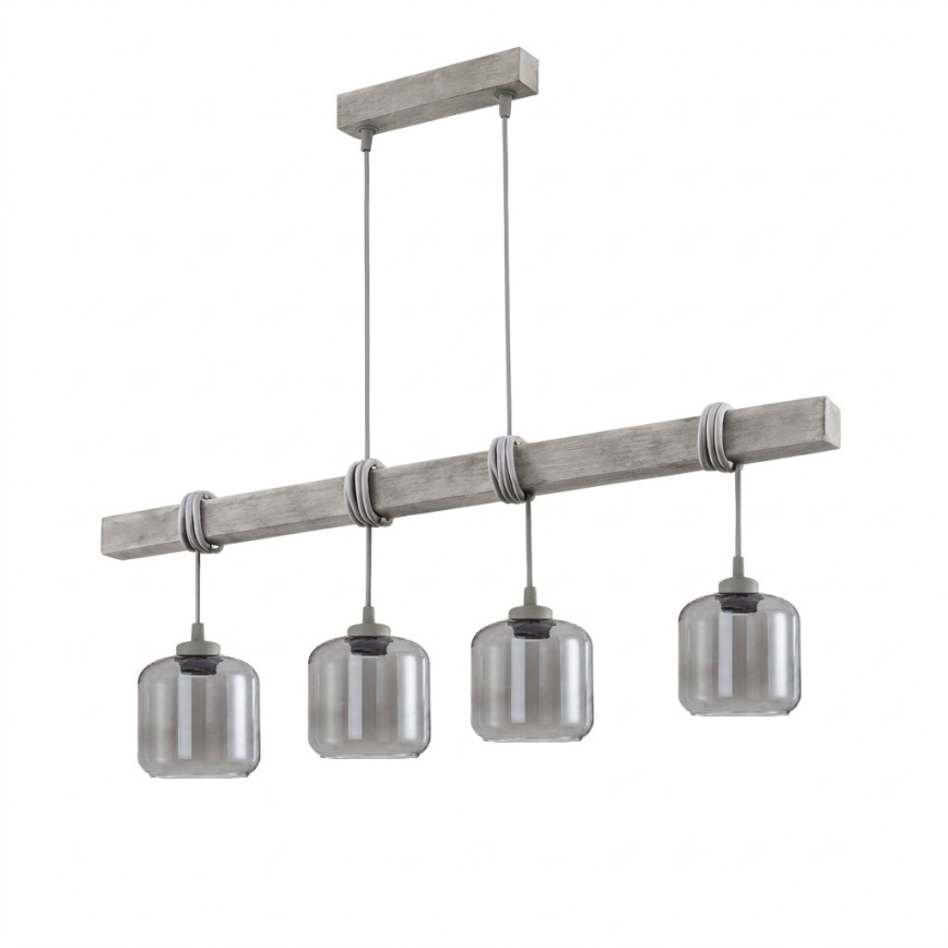 BRILAGI - Závesný luster na lanku WOOD GLASS 4xE27/60W/230V borovica/šedá/dymová šedá