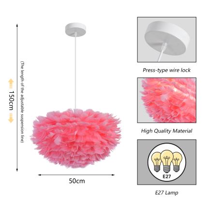 BRILAGI - Závesný luster na lankách FEATHER 3xE27/40W/230V priemer 50 cm ružový