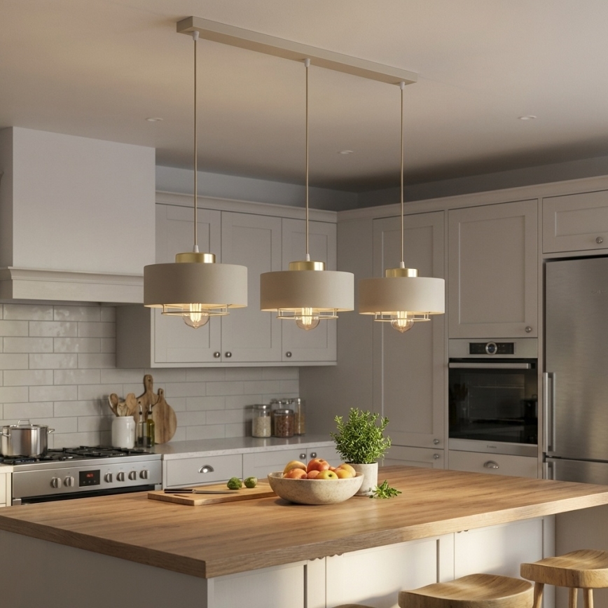 Brilagi - Závesný luster na lanku 3xE27/60W/230V béžová/zlatá