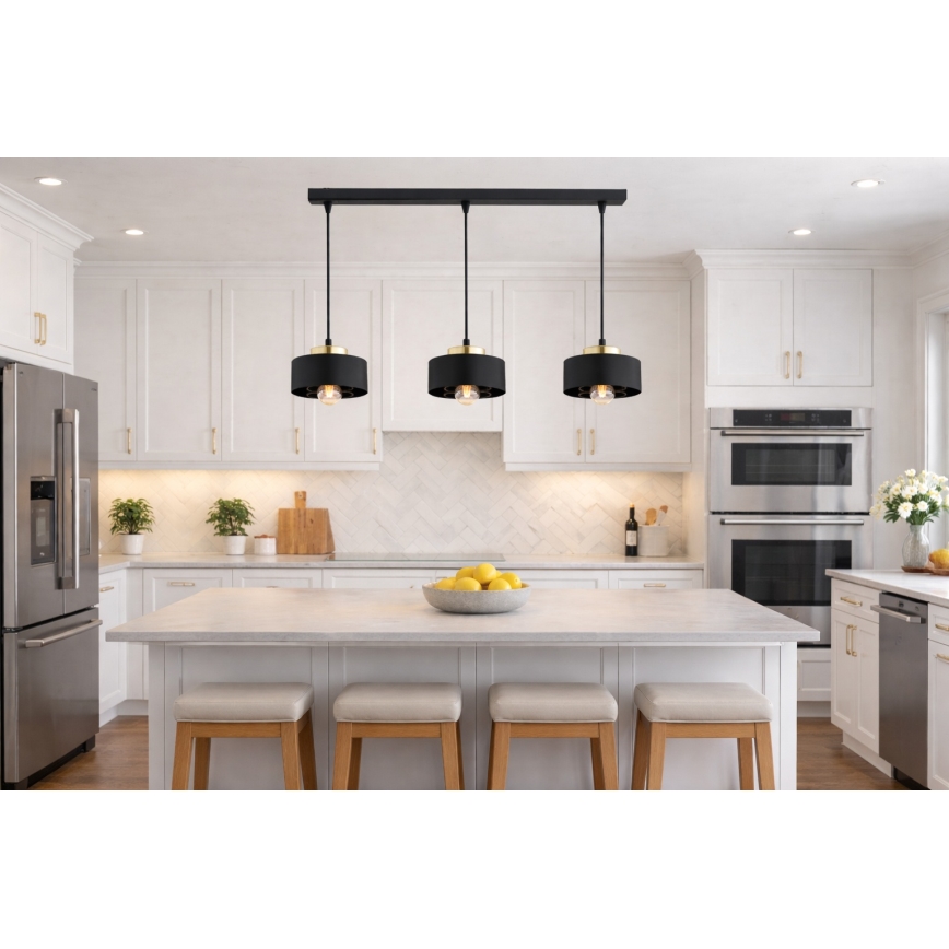 Brilagi - Závesný luster na lanku 3xE27/60W/230V čierna/zlatá