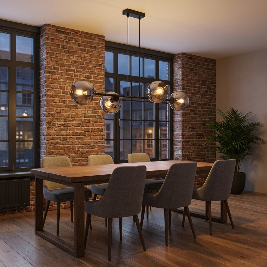 Brilagi - Závesný luster na lanku 4xE27/60W/230V čierna/dymová sivá