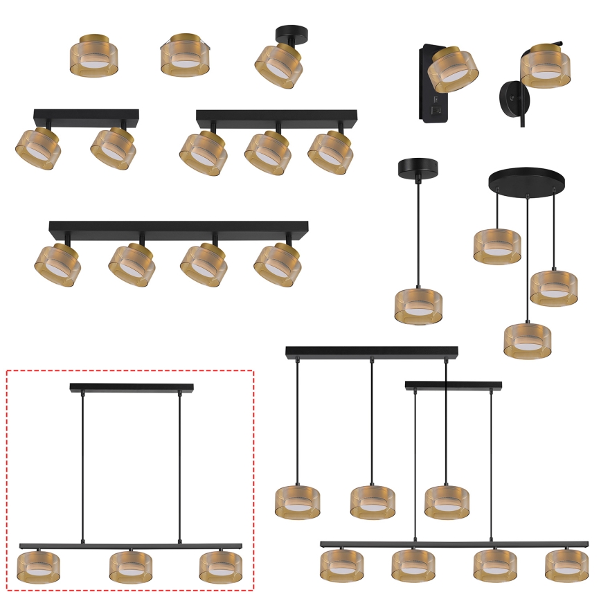 Brilagi - Závesný luster na lanku AURA LUX 3xGX53/30W/230V čierna/zlatá