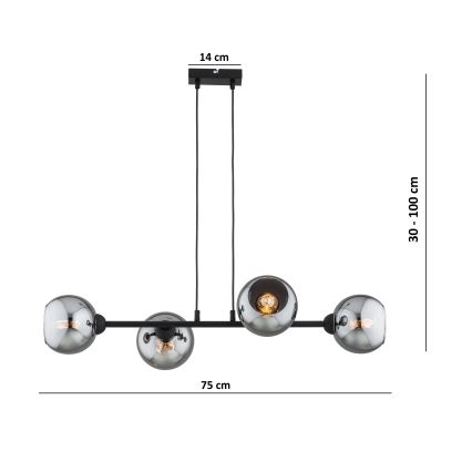 Brilagi - Závesný luster na lanku DIOR 4xE27/60W/230V čierna/dymová sivá