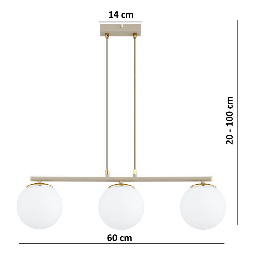 Brilagi - Závesný luster na lanku MILO ECRU 3xE27/60W/230V béžová/zlatá