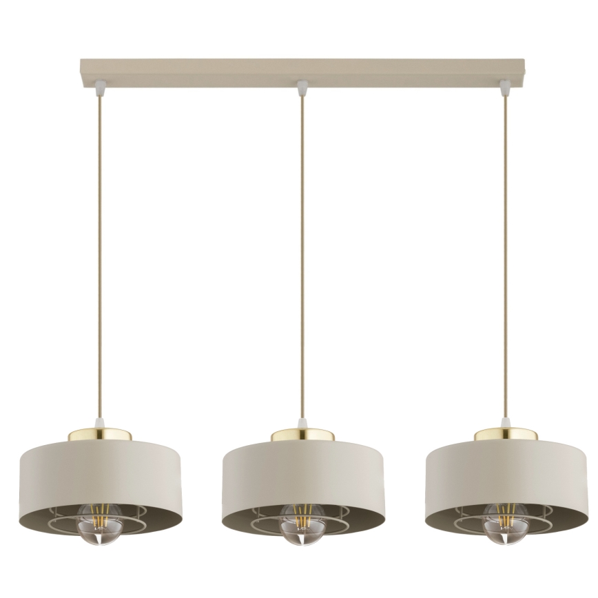 Brilagi - Závesný luster na lanku SPRING 3xE27/60W/230V béžová/zlatá