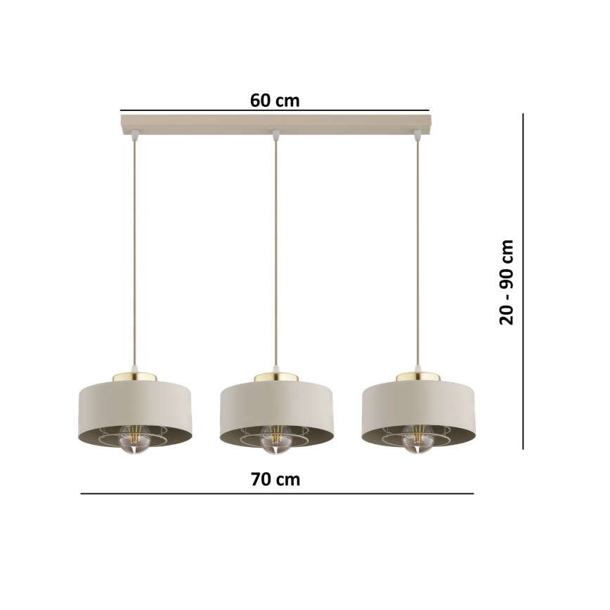 Brilagi - Závesný luster na lanku SPRING 3xE27/60W/230V béžová/zlatá