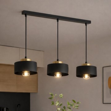 Brilagi - Závesný luster na lanku SPRING 3xE27/60W/230V čierna/zlatá