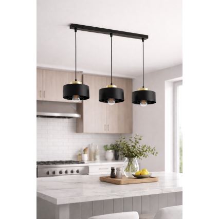 Brilagi - Závesný luster na lanku SPRING 3xE27/60W/230V čierna/zlatá