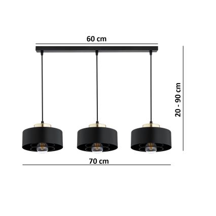 Brilagi - Závesný luster na lanku SPRING 3xE27/60W/230V čierna/zlatá