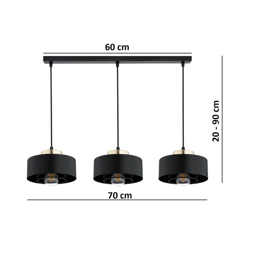 Brilagi - Závesný luster na lanku SPRING 3xE27/60W/230V čierna/zlatá