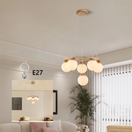 Brilagi - Závesný luster na lanku VISBY WOOD 6xE27/60W/230V priemer 58 cm drevo