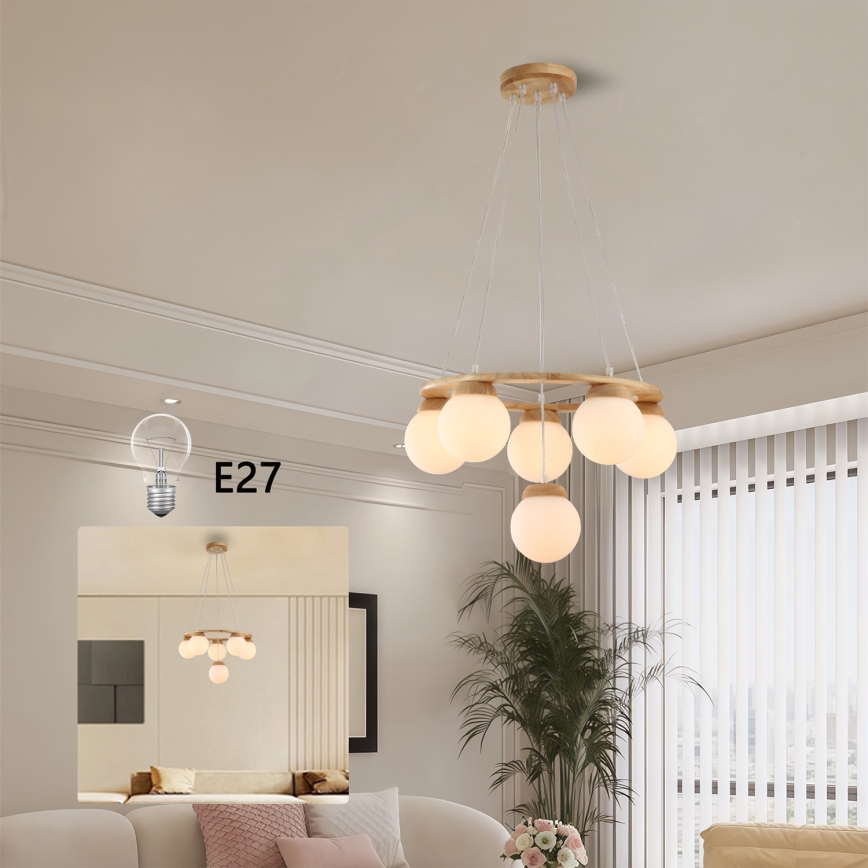 Brilagi - Závesný luster na lanku VISBY WOOD 6xE27/60W/230V priemer 58 cm drevo