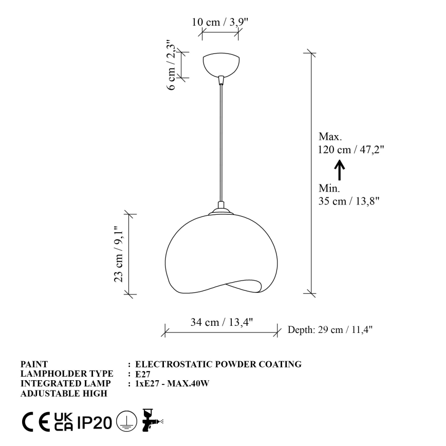 Brilagi - Závesný luster na lanku WABI SABI 1xE27/40W/230V pr. 34 cm biely