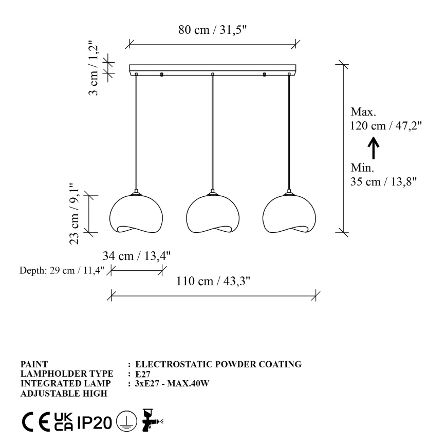 Brilagi - Závesný luster na lanku WABI SABI 3xE27/40W/230V biela