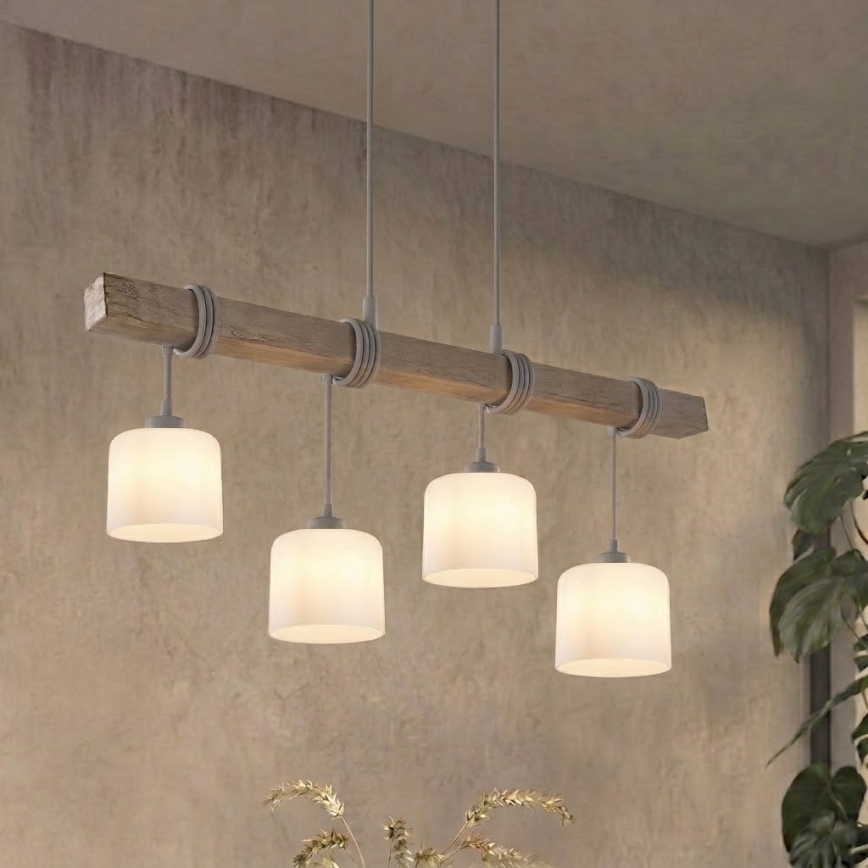 BRILAGI - Závesný luster na lanku WOOD GLASS 4xE27/60W/230V borovica/šedá/biela