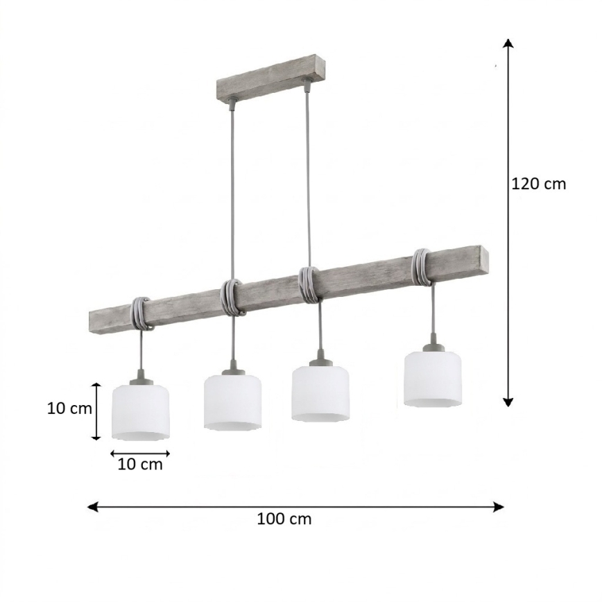 BRILAGI - Závesný luster na lanku WOOD GLASS 4xE27/60W/230V borovica/šedá/biela