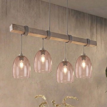 BRILAGI - Závesný luster na lanku WOOD GLASS 4xE27/60W/230V borovica/šedá/dymová béžová