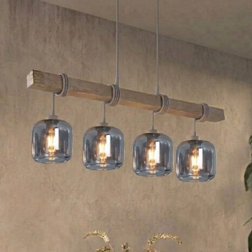 BRILAGI - Závesný luster na lanku WOOD GLASS 4xE27/60W/230V borovica/šedá/dymová šedá