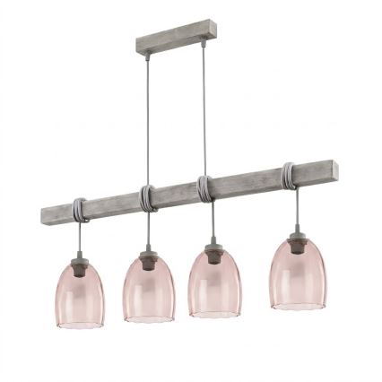 BRILAGI - Závesný luster na lanku WOOD GLASS 4xE27/60W/230V borovica/šedá/dymová béžová