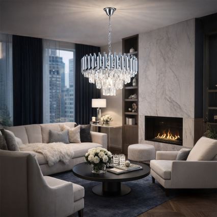 Brilagi – závesný luster na reťazi ECLIPSE 5×E14/10W/230V, pr. 38 cm, strieborný