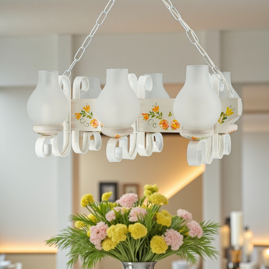 Brilagi - Závesný luster na reťazi QUEEN 6xE14/40W/230V buk/krémová