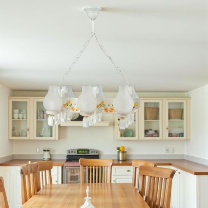 Brilagi - Závesný luster na reťazi QUEEN 6xE14/40W/230V buk/krémová