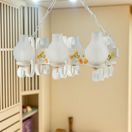 Brilagi - Závesný luster na reťazi QUEEN 6xE14/40W/230V buk/krémová