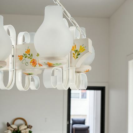 Brilagi - Závesný luster na reťazi QUEEN 6xE14/40W/230V buk/krémová