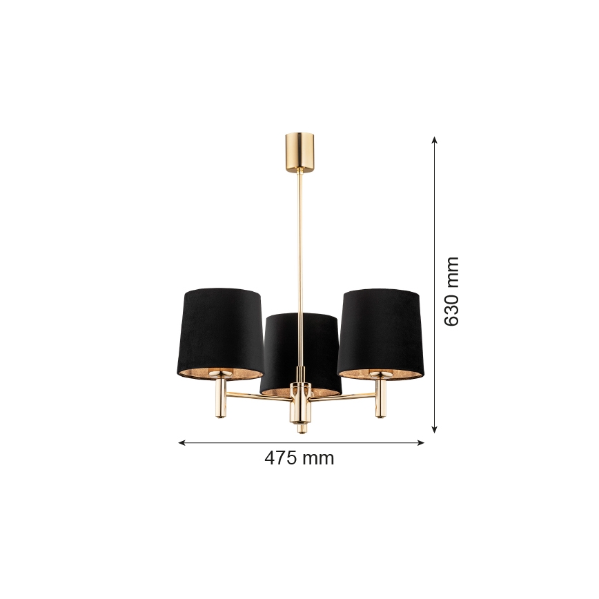 Brilagi - Závesný luster na tyči MONTE 3xE27/15W/230V čierna/zlatá