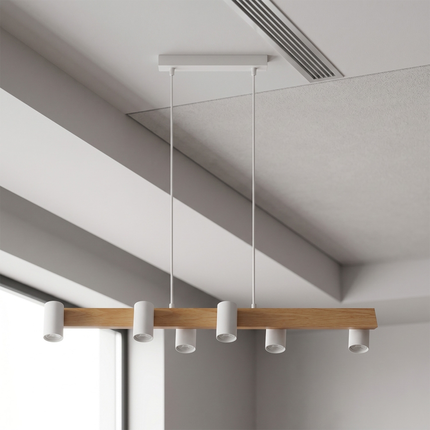 Brilagi - Závesný luster SELE 6xGU10/30W/230V biela/dubový dekor