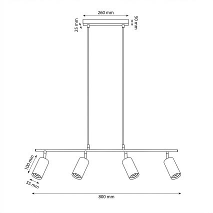 Brilagi - Závesný luster SELE na lanku 4xGU10/30W/230V čierny