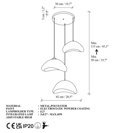 Brilagi - Závesný luster WABI SABI na lanku 3xE27/40W/230V pr. 82 cm biely