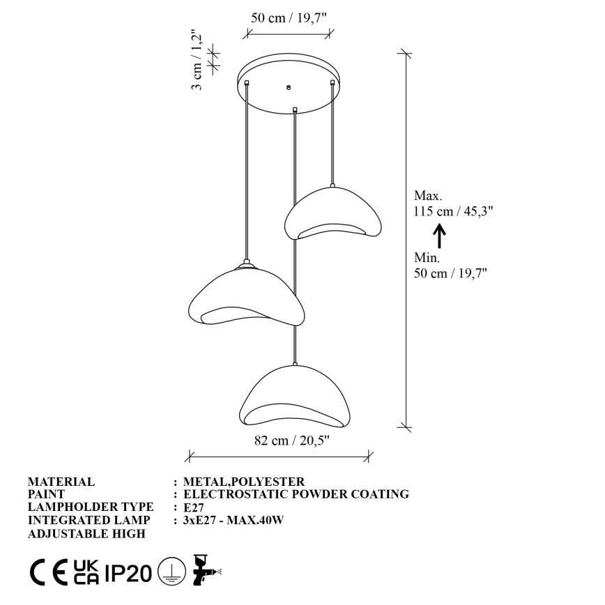 Brilagi - Závesný luster WABI SABI na lanku 3xE27/40W/230V pr. 82 cm biely