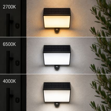 Brilliant - LED solárne nástenné svietidlo so senzorom SIERRA LED/6W/3,7V 2700/4000/6500K 2000 mAh IP54 čierna
