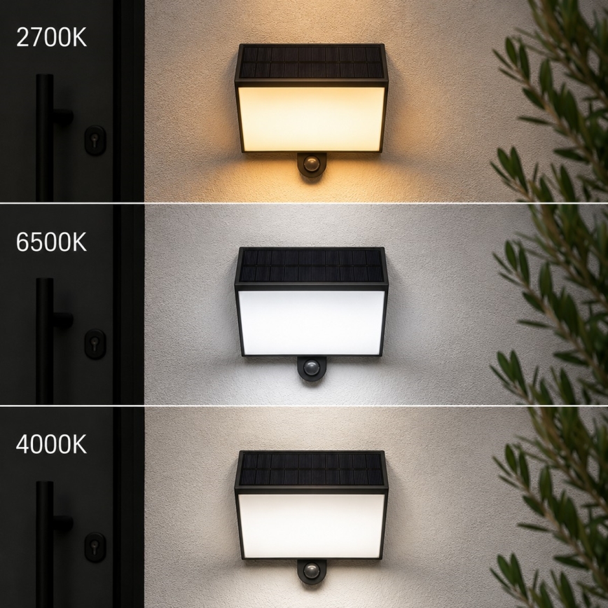Brilliant - LED solárne nástenné svietidlo so senzorom SIERRA LED/6W/3,7V 2700/4000/6500K 2000 mAh IP54 čierna