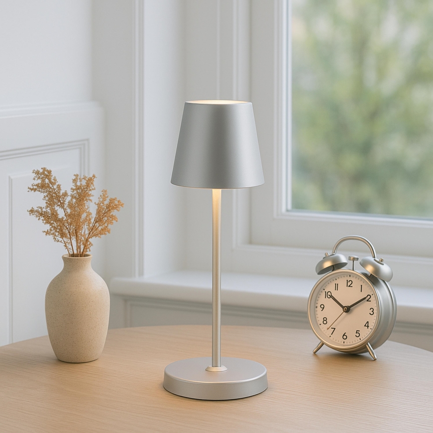 Brilliant - LED Stmievateľná nabíjacia dotyková vonkajšia stolová lampa ELORA LED/2,5W/5V 2700K 2600 mAh IP44 strieborná