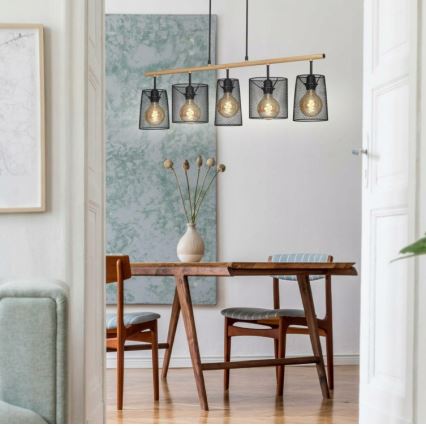 Brilo 4078-054 - Závesný luster na lankách WOOD & STYLE 5xE27/60W/230V