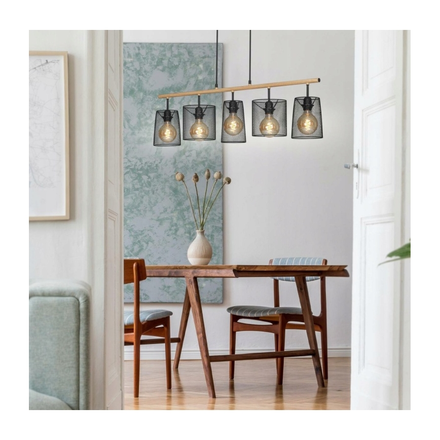 Brilo 4078-054 - Závesný luster na lankách WOOD & STYLE 5xE27/60W/230V
