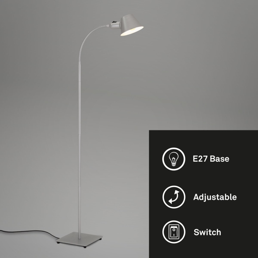 Brilo - Flexibilná stojacia lampa 1xE27/10W/230V strieborná